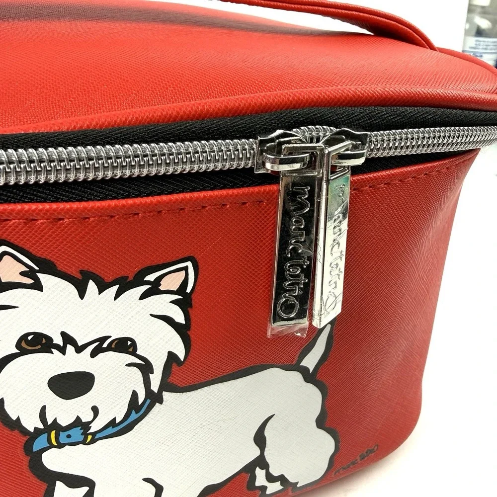 Marc Tetro Westie Cosmetic Case Red Faux Leather Large West‎ Highland Dog NEW